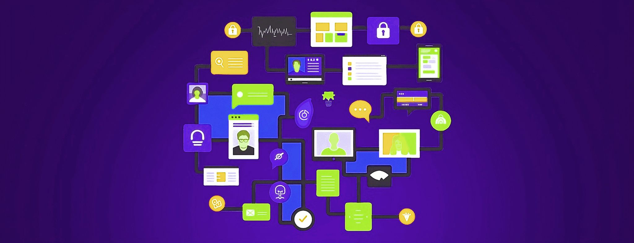 Digital footprint illustration showing connected devices and data points